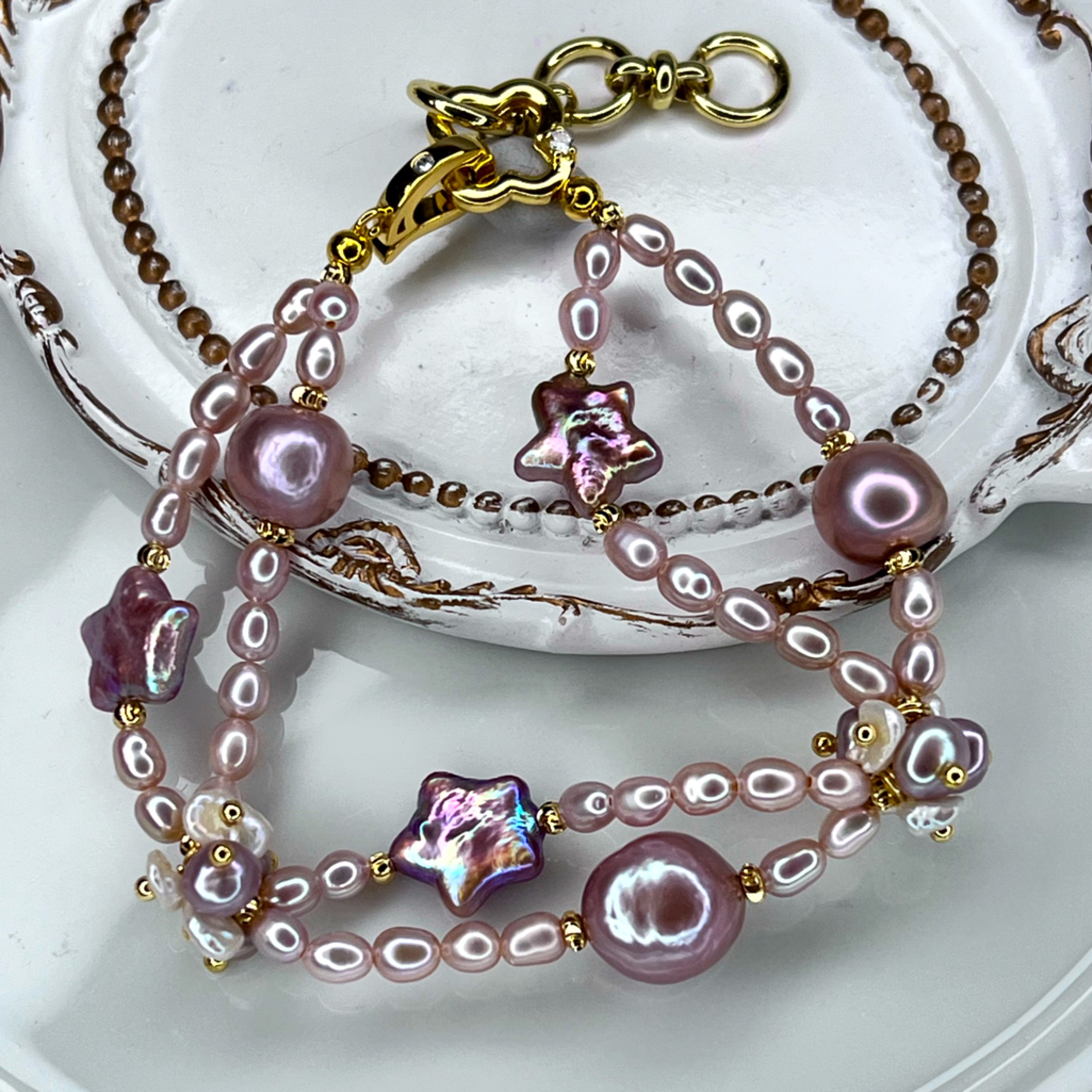 Handmade Freshwater Pink Edison Unicorn Star Pearl Braided Bracelet